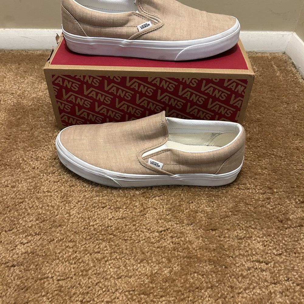 Vans Classic Slip On Shoes Summer Linen Incense Tan Size Men’s 8.5/Women’s 10